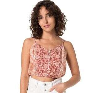 American Eagle Floral Printed Cropped Cami Top Linen Cotton Blend Boho Size M